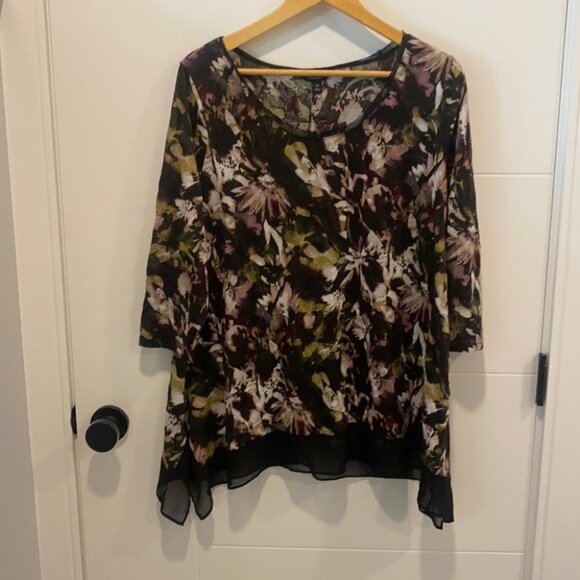 Vera Wang floral flowy long sleeve top size  0X - Picture 1 of 9